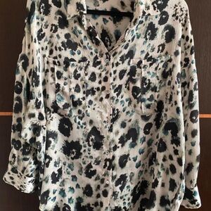 Zara Black and White Animal Print Button-Down Shirt